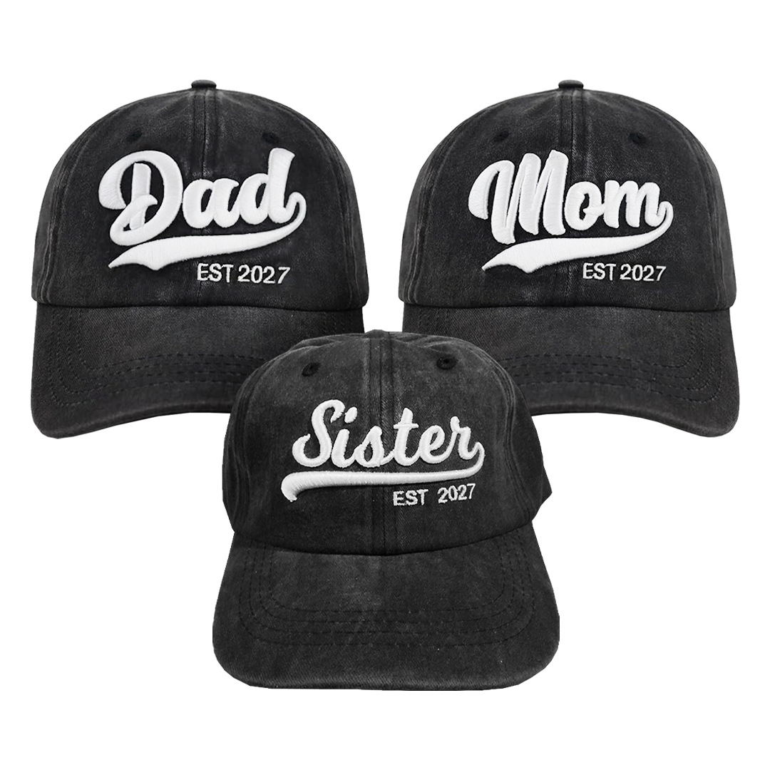 Kit 3 Gorras Mom, Dad, Sister Bordado 2027