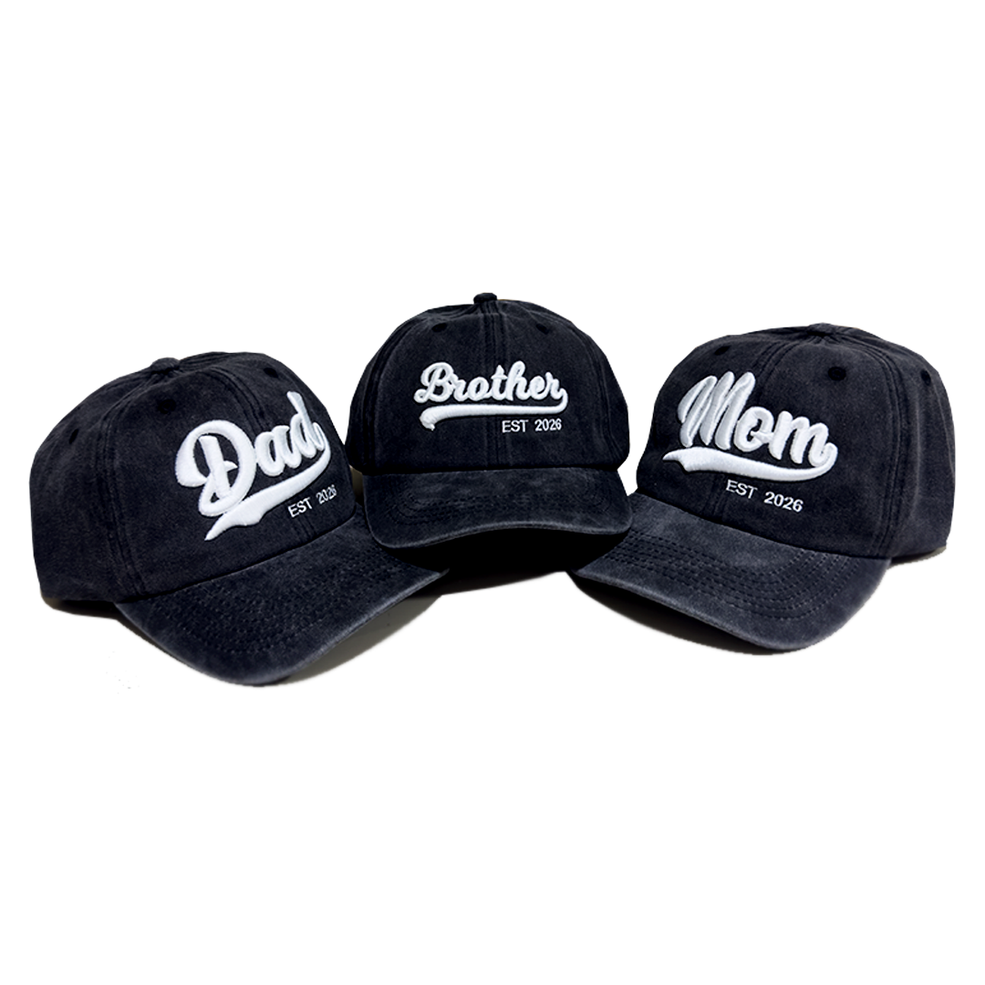 Kit 3 Gorras Mom, Dad, Brother Bordado 2026