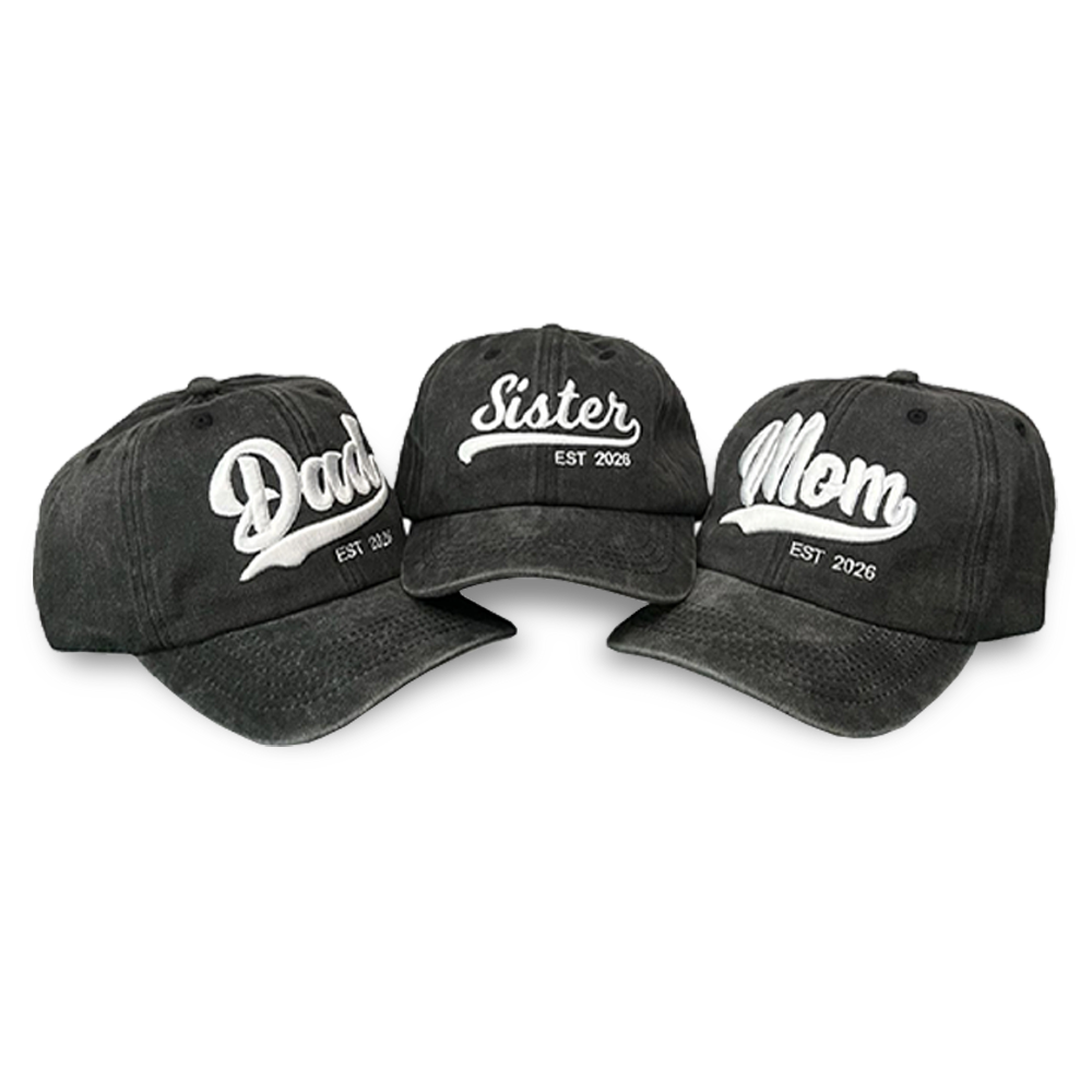 Kit 3 Gorras Mom, Dad, Sister Bordado 2026