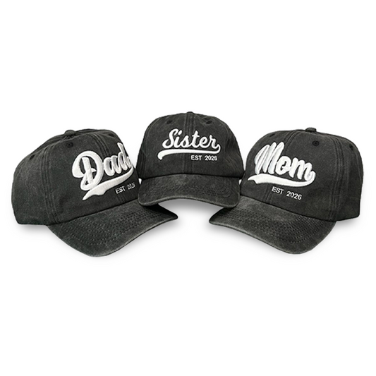 Kit 3 Gorras Mom, Dad, Sister Bordado 2026