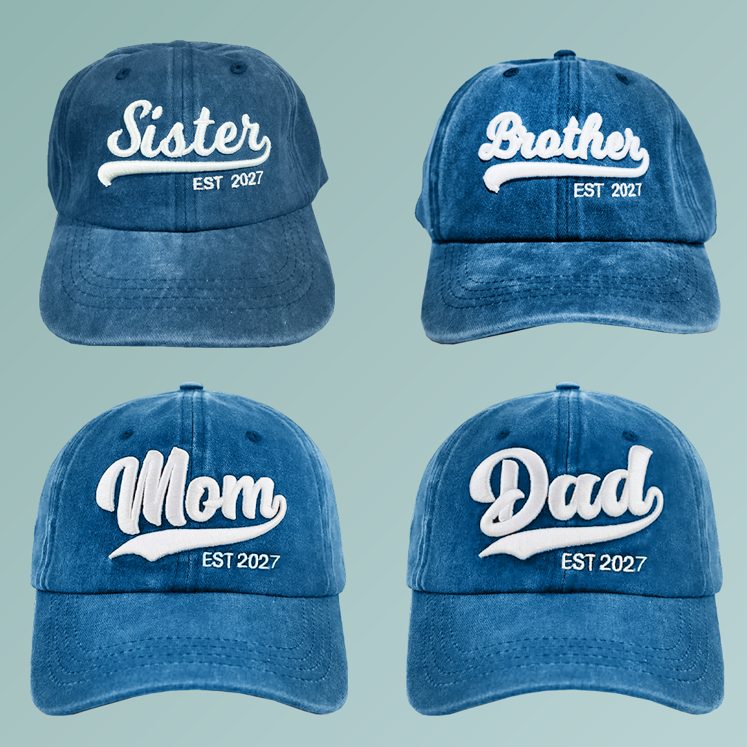 Kit 4 Gorras Dad, Mom, Brother, Sister 2027 Marino