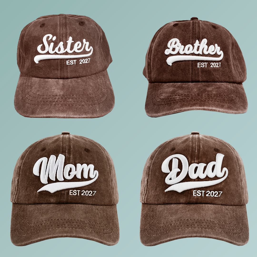 Kit 4 Gorras Dad, Mom, Brother, Sister 2027 Marrón
