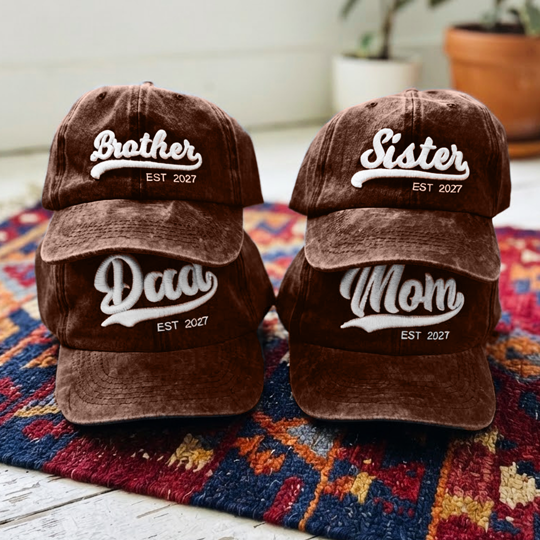 Kit 4 Gorras Dad, Mom, Brother, Sister 2027 Marrón