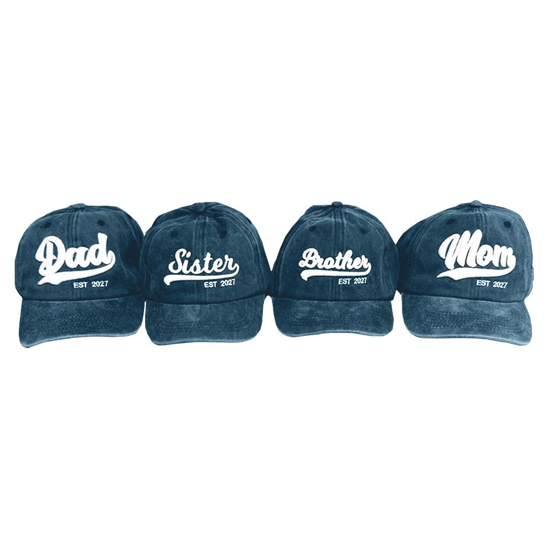 Kit 4 Gorras Dad, Mom, Brother, Sister 2027 Marino