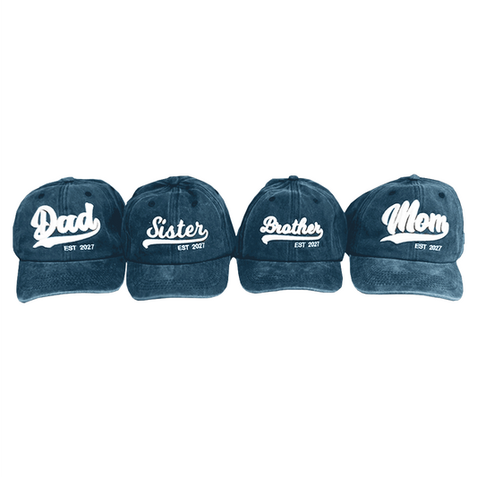 Kit 4 Gorras Dad, Mom, Brother, Sister 2027 Marino