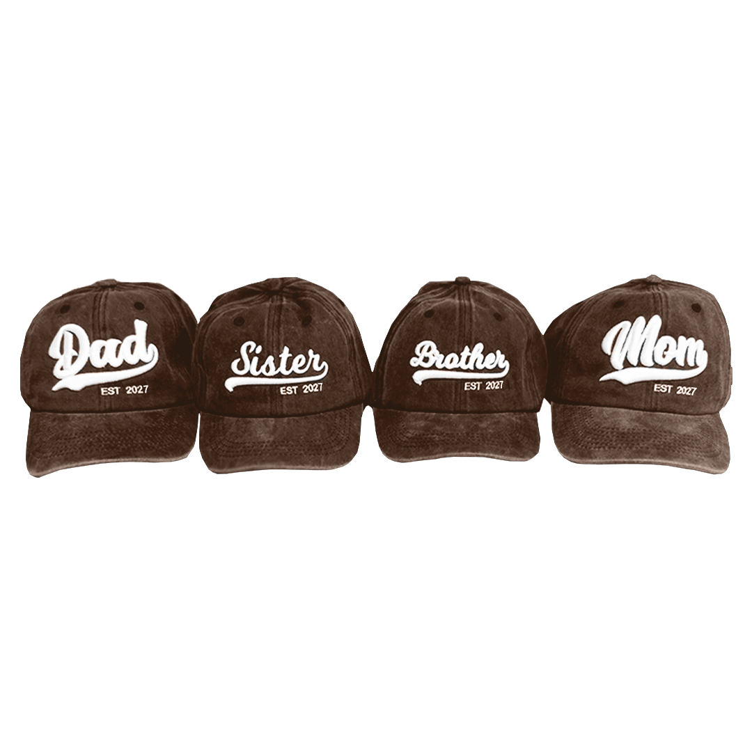 Kit 4 Gorras Dad, Mom, Brother, Sister 2027 Marrón