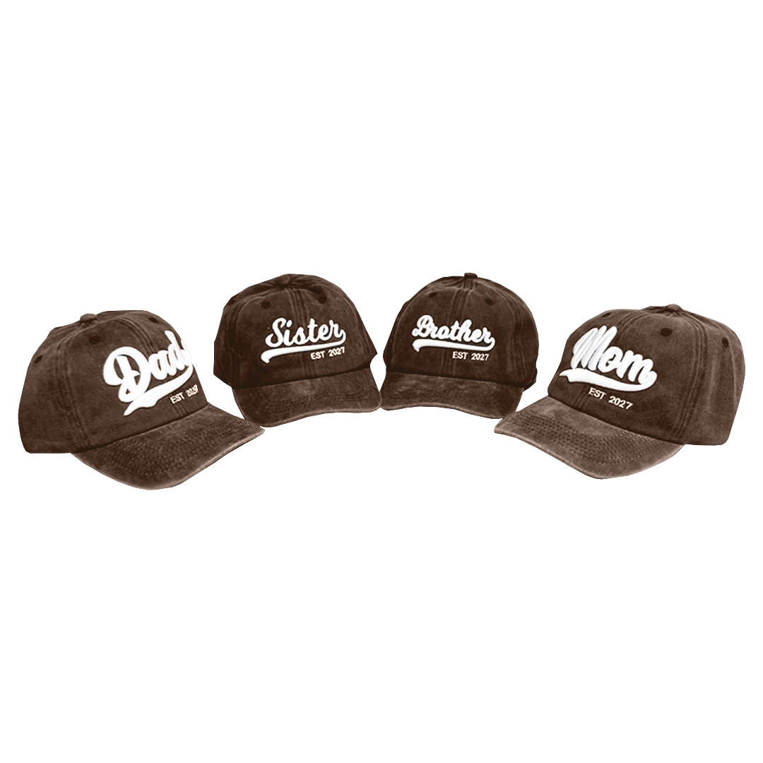 Kit 4 Gorras Dad, Mom, Brother, Sister 2027 Marrón