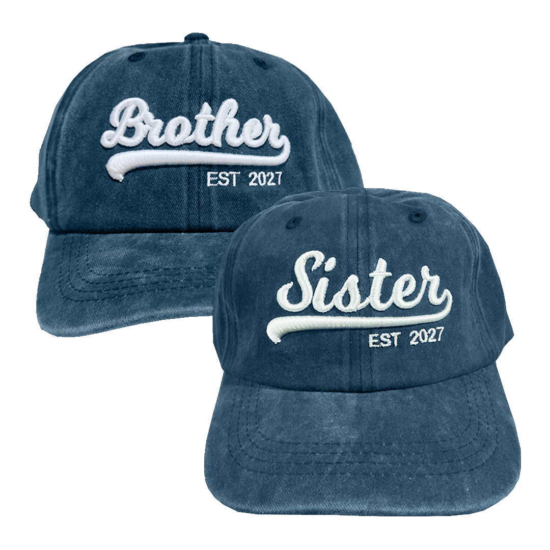 Kit 2 Gorras Brother, Sister Est.2027 Marino Deslavado